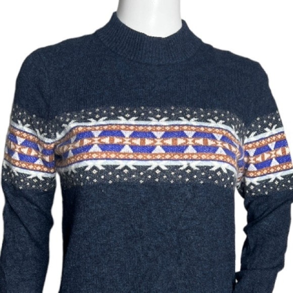 Woolrich Sweater Womens Medium Navy Blue Orange Wildview Wool Alpaca Cabincore - Picture 4 of 6